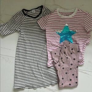 Girls Striped Dress and Star Tee with Polka Dot Leggings Set
